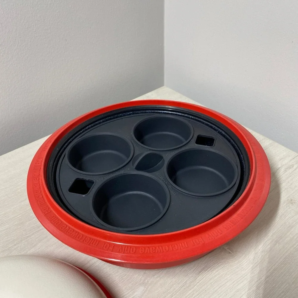 Microwave Cooker Set Grill Pan Steam Plate Egg Poacher Red White Made in Korea